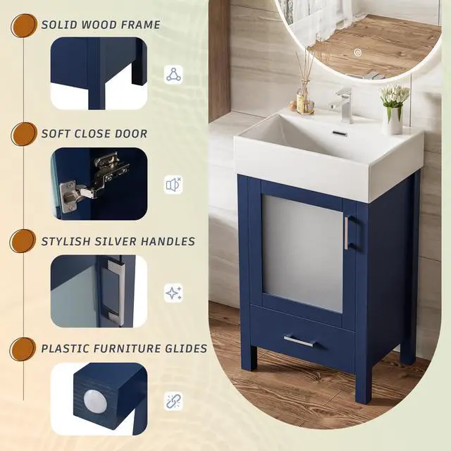 Alt view image 3 of 6 - 20 Inch Bathroom Vanity with Ceramic Sink and Ample Storage,Ideal for Small Bathrooms,Blue