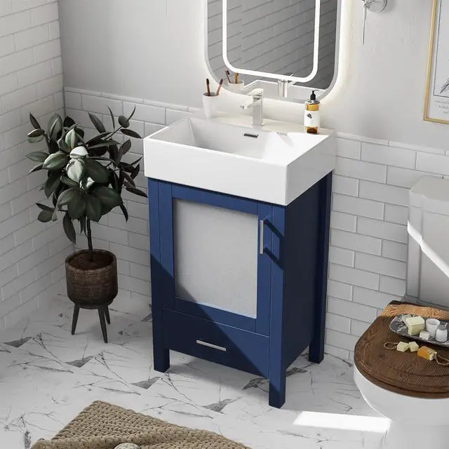 Alt view image 6 of 6 - 20 Inch Bathroom Vanity with Ceramic Sink and Ample Storage,Ideal for Small Bathrooms,Blue