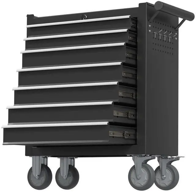Main image of 7-Drawer Tool Chest, Rolling Tool Box with Wheels, High Capacity Detachable Mobile Tool Storage Cabinet for Workshop, Garage, Mechanics and Repair Room (Black, 7-Drawer)