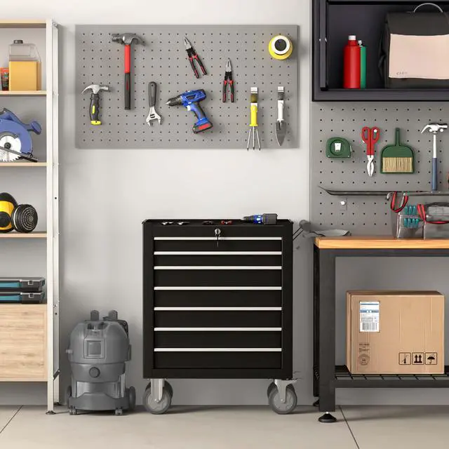 Alt view image 2 of 6 - 7-Drawer Tool Chest, Rolling Tool Box with Wheels, High Capacity Detachable Mobile Tool Storage Cabinet for Workshop, Garage, Mechanics and Repair Room (Black, 7-Drawer)