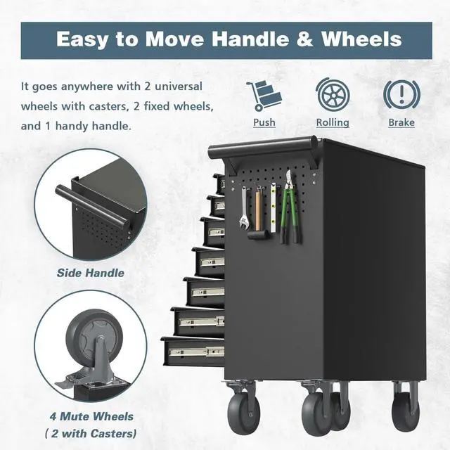 Alt view image 6 of 6 - 7-Drawer Tool Chest, Rolling Tool Box with Wheels, High Capacity Detachable Mobile Tool Storage Cabinet for Workshop, Garage, Mechanics and Repair Room (Black, 7-Drawer)