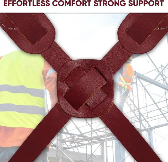 Alt view image 6 of 6 - Leather Tool Belts with Suspender for Men, Heavy-Duty Durable Carpenter Tool Rig Organizer With 19 Pockets-2 Pouches, Padded Suspender, Hammer Holder, D-Loops & Foam-Padded Belt Electricians