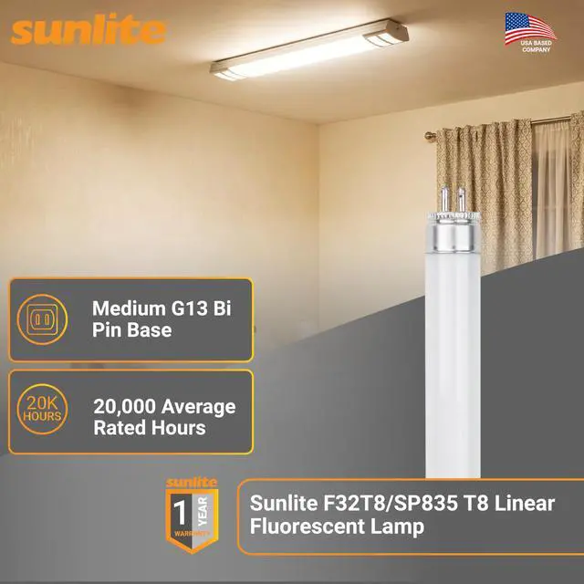 Alt view image 2 of 6 - F32T8/SP835 T8 Linear Fluorescent Lamp, 32 Watts, 3050 Lumens, 3500K Neutral White, Medium G13 Bi Pin Base, High Performance Straight Tube, 30 Pack