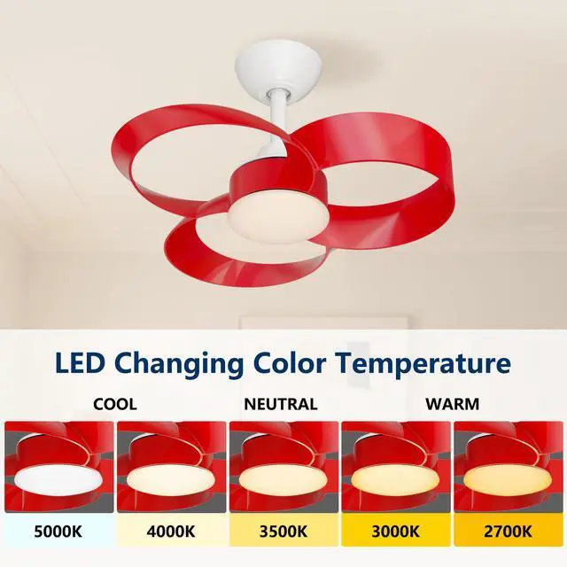 Alt view image 2 of 6 - 22 Inch Ceiling Fan with Light and Remote, Quiet DC Motor, Dimmable LED, Reversible 3-Speed Control, Easy Installation Downrod Fan for Small Rooms (Red)