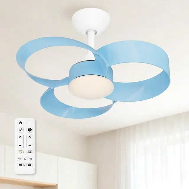 Main image of 22 Inch Ceiling Fan with Light and Remote, Quiet DC Motor, Dimmable LED, Reversible 3-Speed Control, Easy Installation Downrod Fan for Small Rooms (Blue)