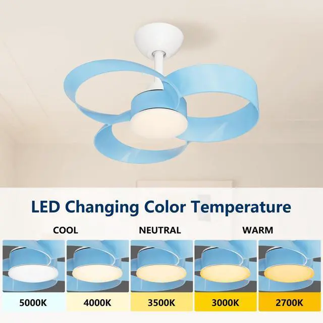 Alt view image 2 of 6 - 22 Inch Ceiling Fan with Light and Remote, Quiet DC Motor, Dimmable LED, Reversible 3-Speed Control, Easy Installation Downrod Fan for Small Rooms (Blue)
