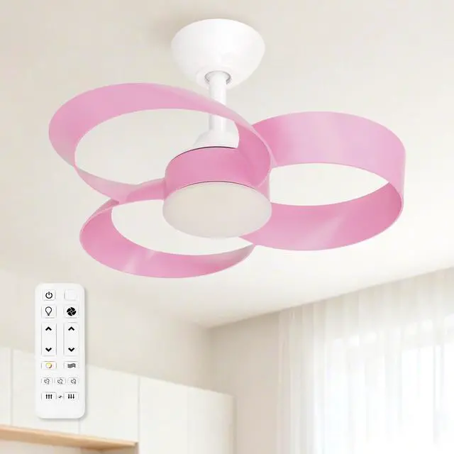 Main image of 22 Inch Ceiling Fan with Light and Remote, Quiet DC Motor, Dimmable LED, Reversible 3-Speed Control, Easy Installation Downrod Fan for Small Rooms (Pink)