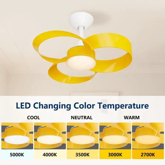 Alt view image 2 of 6 - 22 Inch Ceiling Fan with Light and Remote, Quiet DC Motor, Dimmable LED, Reversible 3-Speed Control, Easy Installation Downrod Fan for Small Rooms (Yellow)
