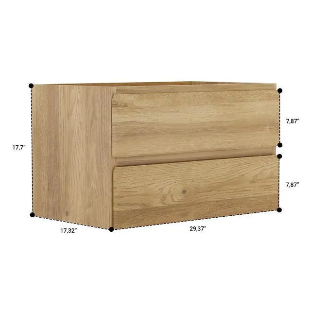 Alt view image 3 of 5 - Floating Bathroom Vanity Without Sink Wall Mounted Cabinet with 2 Soft-Close Drawers and Doors, Moisture-Resistant MDF,Large Storage for Small Space (30")