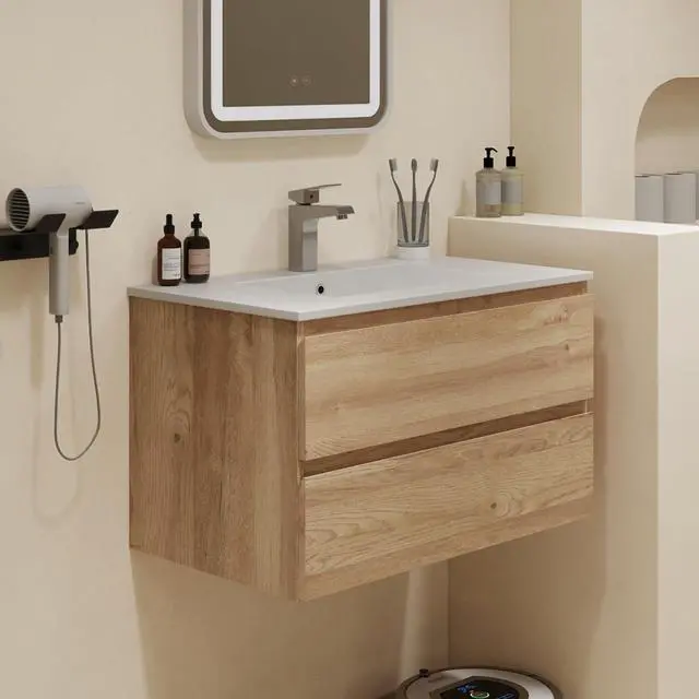 Alt view image 5 of 5 - Floating Bathroom Vanity Without Sink Wall Mounted Cabinet with 2 Soft-Close Drawers and Doors, Moisture-Resistant MDF,Large Storage for Small Space (30")