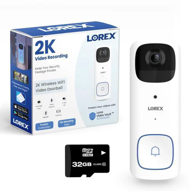 Main image of 2K Wireless WiFi Smart Video Doorbell Camera | No Subscription Fee | 32GB MicroSD Card Included | Smart Security Lighting | Night Vision | Battery-Powered | Motion Detection | White