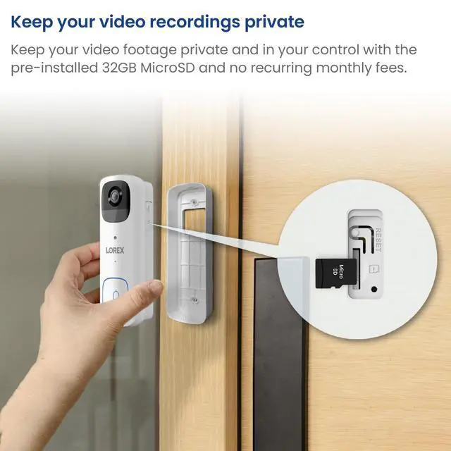 Alt view image 4 of 6 - 2K Wireless WiFi Smart Video Doorbell Camera | No Subscription Fee | 32GB MicroSD Card Included | Smart Security Lighting | Night Vision | Battery-Powered | Motion Detection | White