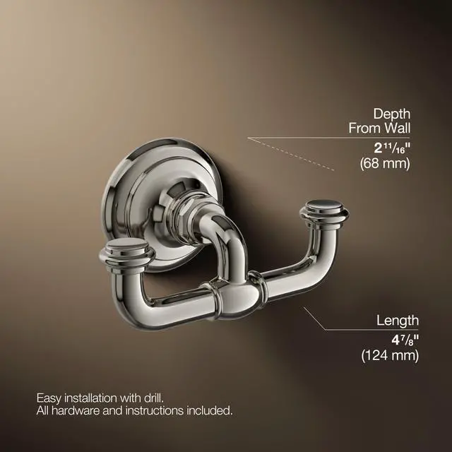 Alt view image 4 of 6 - 72572-SN Artifacts® Double Robe Hook, Vibrant Polished Nickel