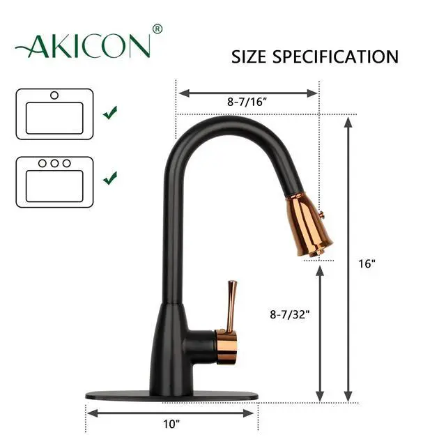 Alt view image 4 of 6 - Two Tone Kitchen Faucet Set with Air Gap and Soap Dispenser, Single Handle Solid Brass High Arc Pull Down Sprayer Head Kitchen Sink Faucets with Deck Plate AK455