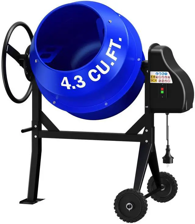 Main image of 4.3 Cubic Ft Electric Cement Mixer, 3/5HP. 450W Portable Concrete Mixer Machine with Stand & Wheels for Stucco, Mortar, Seeds, Blue