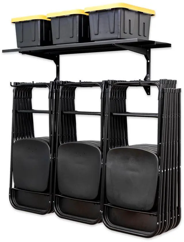 Main image of Chair Storage Rack with Storage Shelf Folding Chair Rack for Home & Garage Organization, Chair Hangers for Folding, Beach, Patio & Camping Chairs, Heavy Duty Steel, Holds 300 lbs