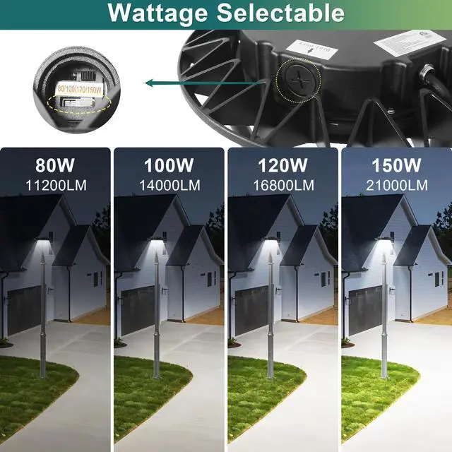 Alt view image 2 of 6 - LED Post Top Pole Light 150W with Optional Photocell, Parking Lot Lights, 21000LM, (500W Equiv.) 5000K, Waterproof Top Pole Fixture for Garden Pathway, Parking Lot, Courtyard, Street Light