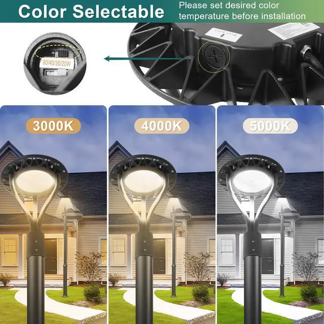 Alt view image 3 of 6 - LED Post Top Pole Light 150W with Optional Photocell, Parking Lot Lights, 21000LM, (500W Equiv.) 5000K, Waterproof Top Pole Fixture for Garden Pathway, Parking Lot, Courtyard, Street Light