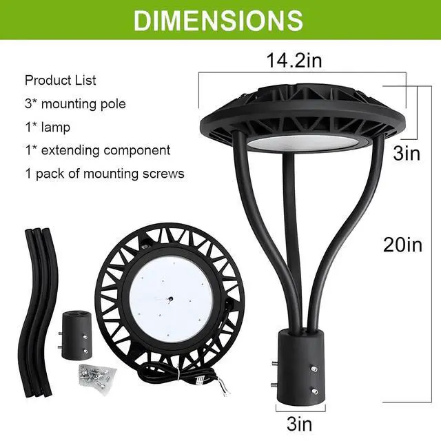 Alt view image 5 of 6 - LED Post Top Pole Light 150W with Optional Photocell, Parking Lot Lights, 21000LM, (500W Equiv.) 5000K, Waterproof Top Pole Fixture for Garden Pathway, Parking Lot, Courtyard, Street Light