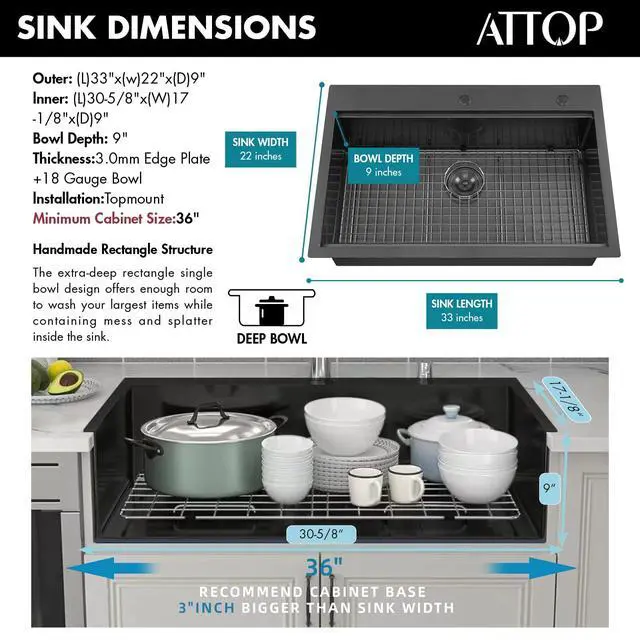 Alt view image 2 of 6 - 33 Inch Black Large Single Bowl Drop in Workstation Kitchen Sink,33x22 Inch Stainless Steel Handmade Workstation Ledge Drop in Kitchen Sink