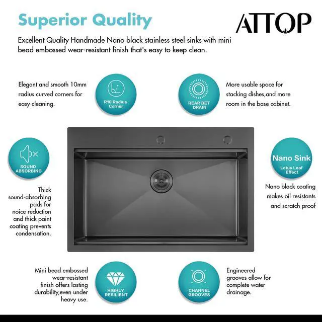 Alt view image 3 of 6 - 33 Inch Black Large Single Bowl Drop in Workstation Kitchen Sink,33x22 Inch Stainless Steel Handmade Workstation Ledge Drop in Kitchen Sink