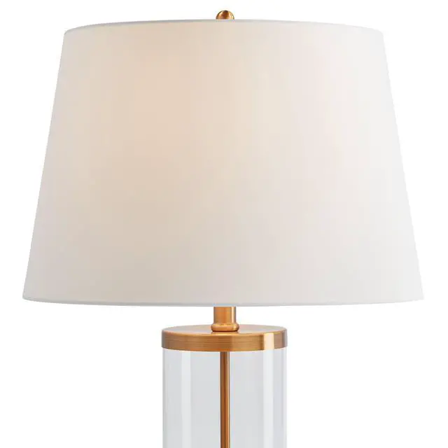 Alt view image 3 of 6 - 26" High Cylinder Country Cottage Table Lamps Set of 2 Fillable Clear Gold Finish Glass Metal White Shade Living Room Bedroom Bedside Nightstand House Office Home Kitchen