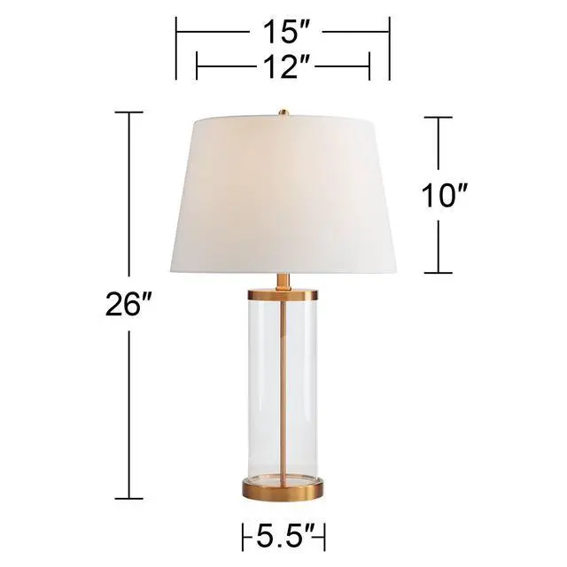Alt view image 4 of 6 - 26" High Cylinder Country Cottage Table Lamps Set of 2 Fillable Clear Gold Finish Glass Metal White Shade Living Room Bedroom Bedside Nightstand House Office Home Kitchen