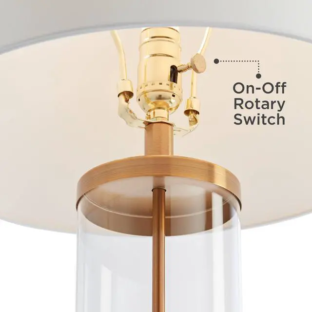 Alt view image 5 of 6 - 26" High Cylinder Country Cottage Table Lamps Set of 2 Fillable Clear Gold Finish Glass Metal White Shade Living Room Bedroom Bedside Nightstand House Office Home Kitchen