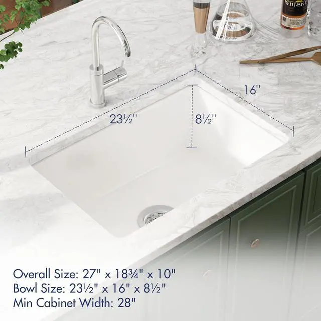 Alt view image 3 of 6 - Drop in Kitchen Sink, 27" x 19" Undermount Kitchen Sink 27 Inch Fireclay Sink Dual Mount White Kitchen Sink Topmount Deep Single Bowl with Bottom Grid and Strainer Drain