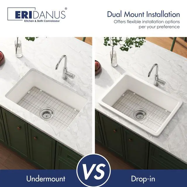 Alt view image 5 of 6 - Drop in Kitchen Sink, 27" x 19" Undermount Kitchen Sink 27 Inch Fireclay Sink Dual Mount White Kitchen Sink Topmount Deep Single Bowl with Bottom Grid and Strainer Drain