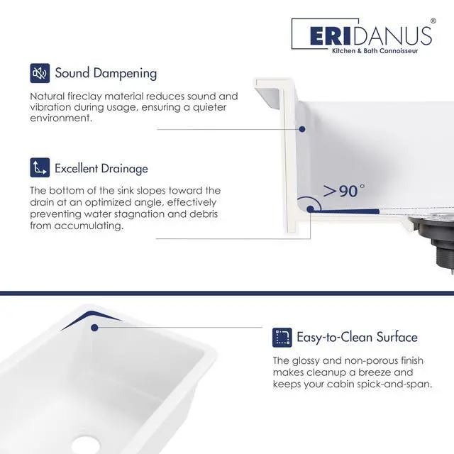 Alt view image 6 of 6 - Drop in Kitchen Sink, 27" x 19" Undermount Kitchen Sink 27 Inch Fireclay Sink Dual Mount White Kitchen Sink Topmount Deep Single Bowl with Bottom Grid and Strainer Drain