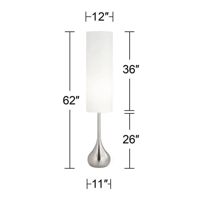 Alt view image 4 of 6 - Modern Mid Century Modern Droplet-Shaped Floor Lamp 62" Tall Brushed Nickel Silver Metal Cotton Blend Cylinder Drum Shade Decor for Living Room Reading House Bedroom Home