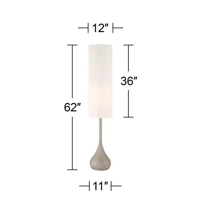 Alt view image 4 of 6 - Moderne Mid Century Modern 62" Tall Standing Floor Lamp Droplet Foot Switch Natural Gray Metal Living Room Bedroom House Reading Office Home Decor Entryway White Drum Shade