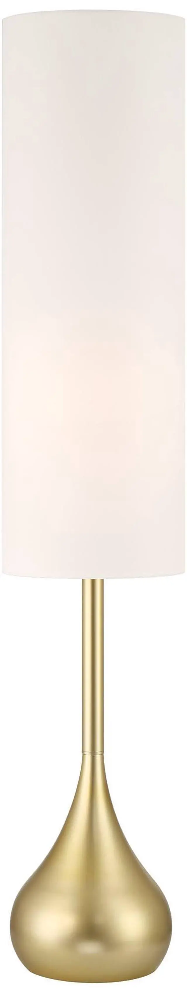 Alt view image 2 of 6 - Moderne Mid Century Modern 62" Tall Standing Floor Lamp Droplet Foot Switch Metal Soft Gold Finish Living Room Bedroom House Reading Office Home Decor Entryway White Drum Shade