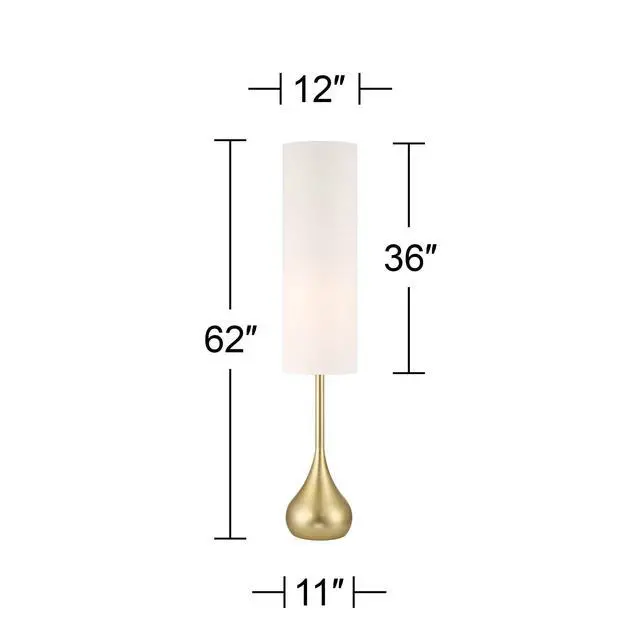 Alt view image 4 of 6 - Moderne Mid Century Modern 62" Tall Standing Floor Lamp Droplet Foot Switch Metal Soft Gold Finish Living Room Bedroom House Reading Office Home Decor Entryway White Drum Shade