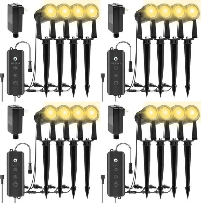 Main image of Landscape Spotlights, Dimmable, Timer, Auto On Off, Low Voltage, Plug and Play, IP65 Waterproof, 2700K Warm White, for Garden Yard Pathway, 16 Pack (4×4Pack)