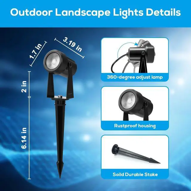 Alt view image 6 of 6 - Landscape Spotlights, Dimmable, Timer, Auto On Off, Low Voltage, Plug and Play, IP65 Waterproof, 2700K Warm White, for Garden Yard Pathway, 16 Pack (4×4Pack)