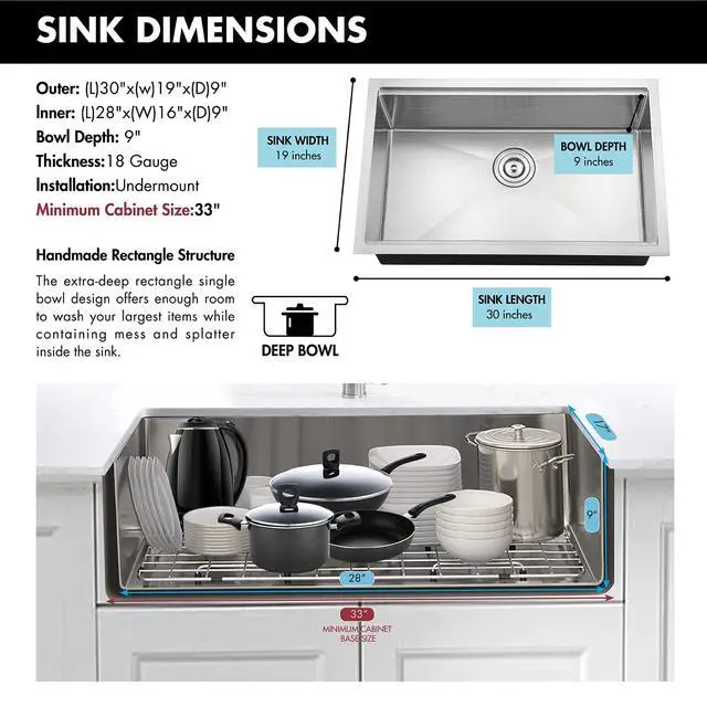 Alt view image 2 of 6 - 30-inch Undermount Handmade Workstation 304 Stainless Steel Kitchen Sink Single Bowl Basin Faucet Combo in With Grid cutting board colander drying rack and Strainer