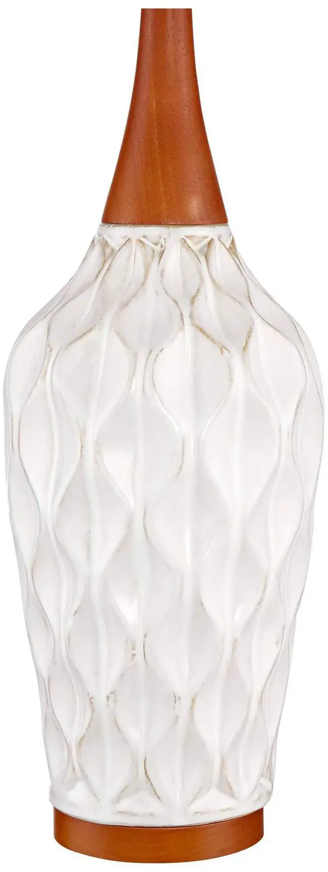 Alt view image 5 of 6 - Rocco Mid Century Modern Table Lamp 30" Tall White Wave Geometric Ceramic Oak Wooden Neck Tan Fabric Drum Shade for Cottage Core Living Room Bedroom House Bedside Nightstand Home Office
