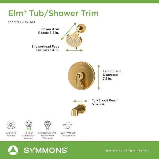 Alt view image 2 of 3 - Elm Single Handle Wall Mount Tub and Shower Trim Kit with Diverter Lever - Valve Not Included - 1.5 GPM Flow Rate - S5592BBZ15TRM