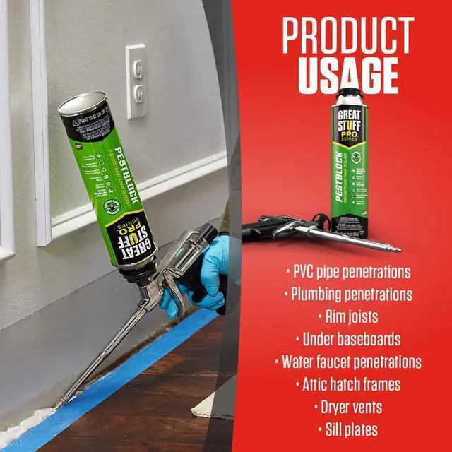 Alt view image 6 of 6 - Pestblock Polyurethane Foam Sealant 20 oz, Insulating Foam Sealant Expands Up to 3", Pack of 12 with Applicator (Standard Gun)