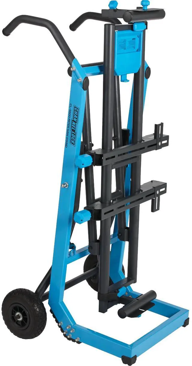 Alt view image 2 of 3 - Folding Miter Saw Stand - Heavy-Duty Steel, Rolling Mobile Base, 10 Ft Extension - Blue
