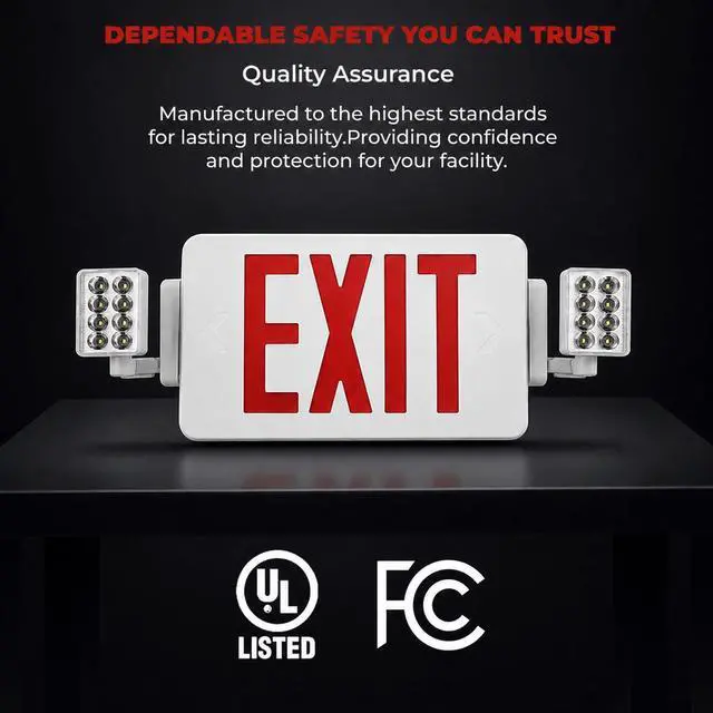 Alt view image 3 of 6 - 8 Pack Double Sided LED Emergency EXIT Sign Combo, Two LED Lights, Backup Battery, US Standard Red Letter Emergency Exit Lighting, Commercial Grade, 120-277V, Fire Resistant (UL 94V-0)