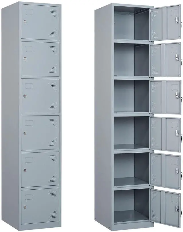 Main image of Metal Locker with 6 Doors, Tall Steel Storage Lockers for Employees - 71" Locker Storage Cabinets for School, Gym, Home, Office, Garage (Grey)