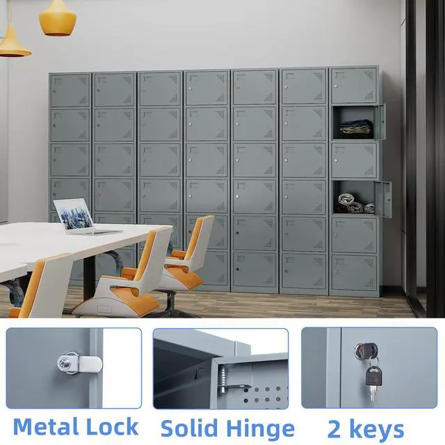 Alt view image 4 of 6 - Metal Locker with 6 Doors, Tall Steel Storage Lockers for Employees - 71" Locker Storage Cabinets for School, Gym, Home, Office, Garage (Grey)