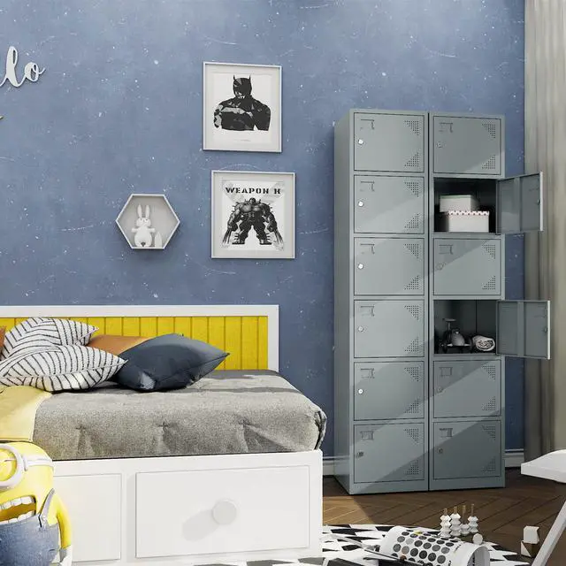 Alt view image 5 of 6 - Metal Locker with 6 Doors, Tall Steel Storage Lockers for Employees - 71" Locker Storage Cabinets for School, Gym, Home, Office, Garage (Grey)