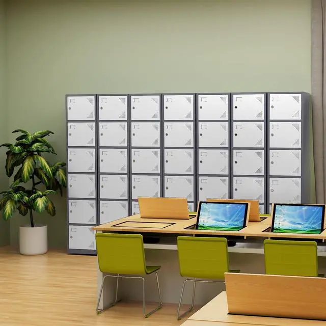Alt view image 2 of 6 - Metal Locker with 6 Doors, Tall Steel Storage Lockers for Employees - 71" Locker Storage Cabinets for School, Gym, Home, Office, Garage (Grey White)