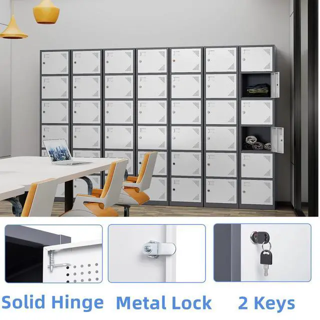 Alt view image 4 of 6 - Metal Locker with 6 Doors, Tall Steel Storage Lockers for Employees - 71" Locker Storage Cabinets for School, Gym, Home, Office, Garage (Grey White)