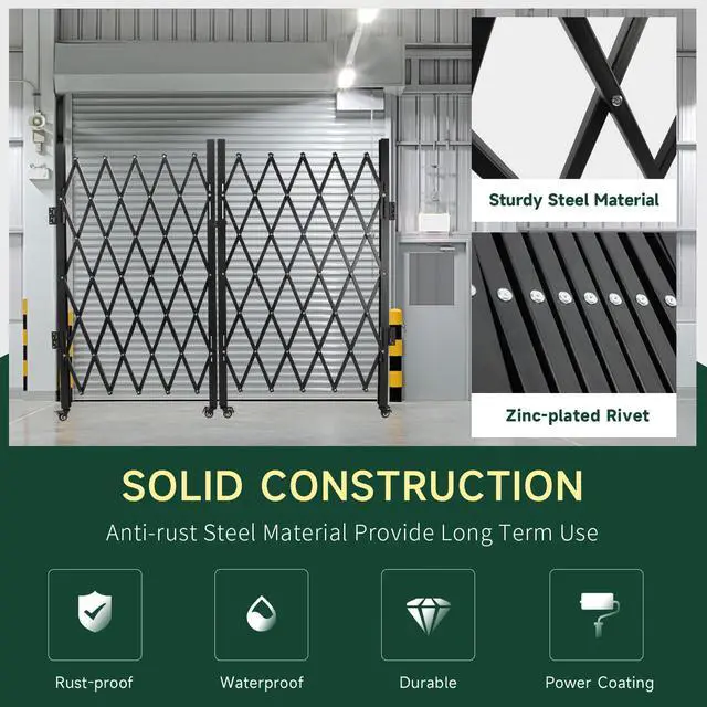 Alt view image 3 of 6 - Single Folding Security Gates Accordion Door, 143" W x 62" H Metal Expandable Fence 360Rolling Expanding Outdoor Security Scissor Gate for Courtyards, Garages, Gardens