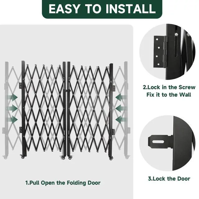 Alt view image 5 of 6 - Single Folding Security Gates Accordion Door, 143" W x 62" H Metal Expandable Fence 360Rolling Expanding Outdoor Security Scissor Gate for Courtyards, Garages, Gardens